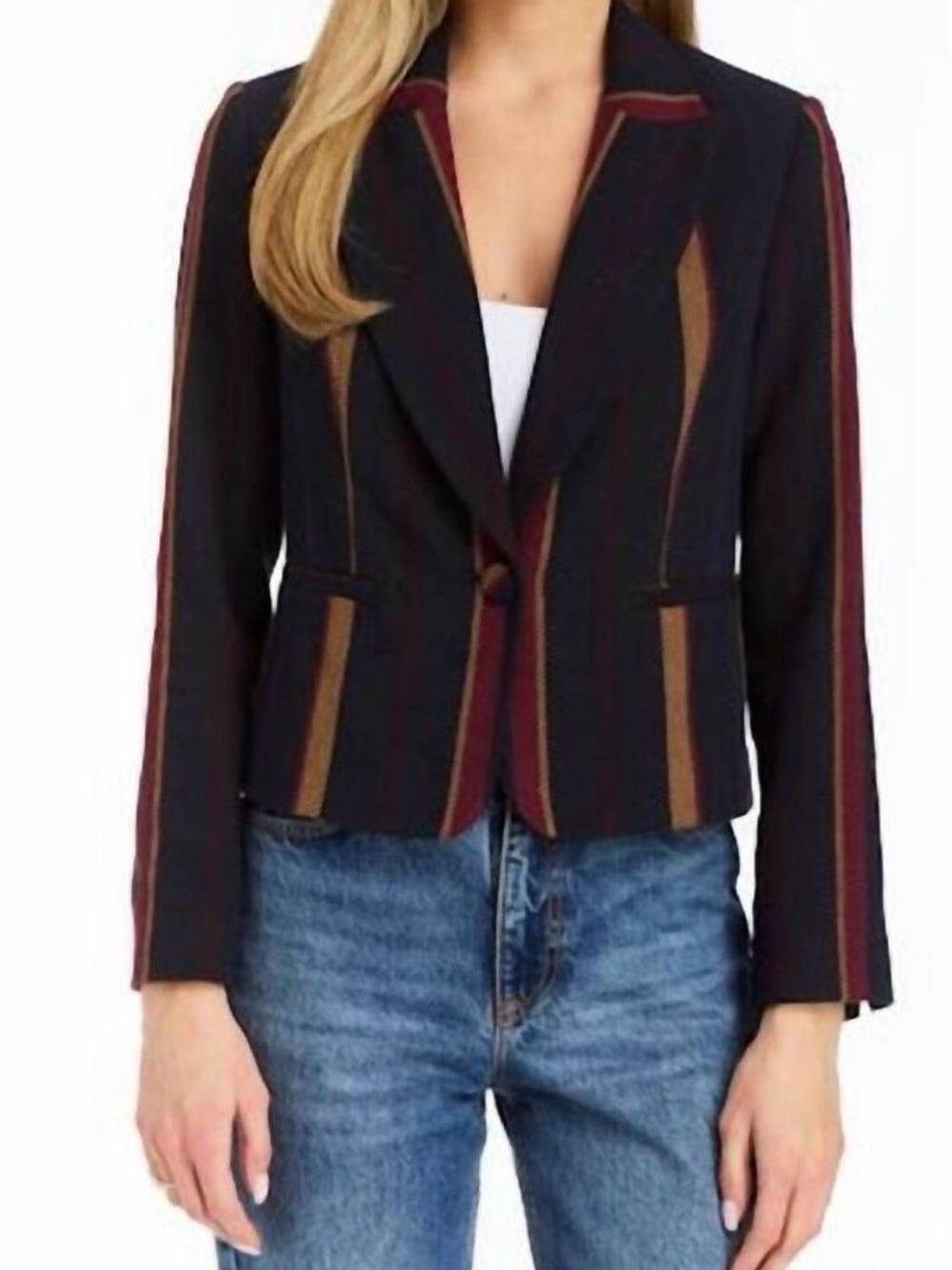 DREW Milo Blazer Navy Cropped Striped Women’s NWT NEW